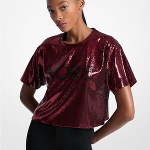 Michael Kors Wine Sequin Crop Top size S NWT P2P 20”